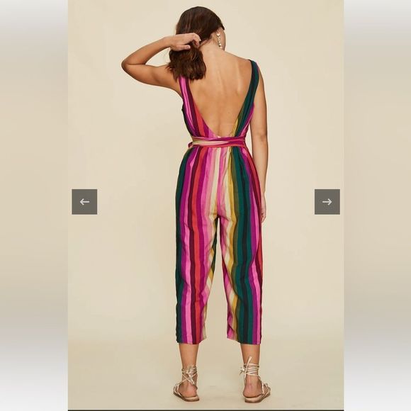 LPA Womens Jumpsuit Skylar Multi-colored Stripes Extra Large NWT (DEFECT) (2-13) - Picture 2 of 8